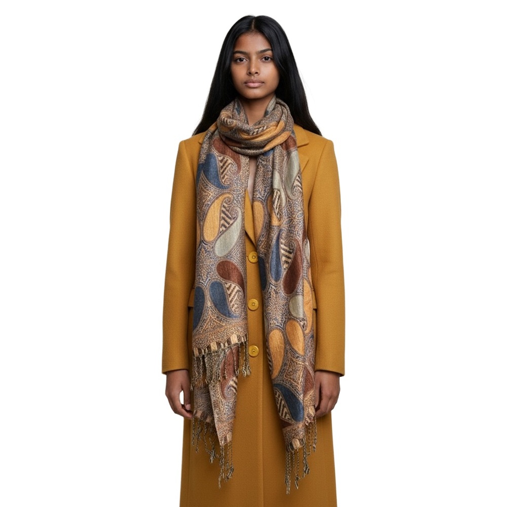 Pashmina Multicolor Paisley Cashmere Silk Scarf